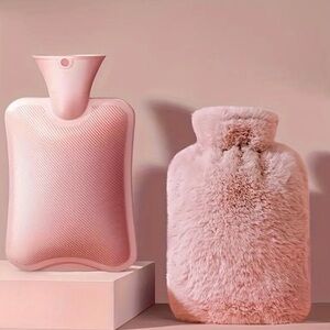 Pink Hot Water Bottle with Furry Cover